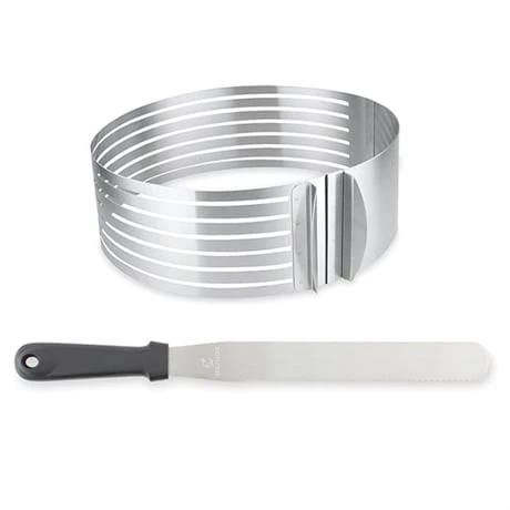 Set Couteau à Génoise Spatule à Glaçage Et Cercle à Trancher Extensible Inox