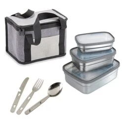 Kit Sac Isotherme, Set De Couverts Et 3 Lunch Box En Inox